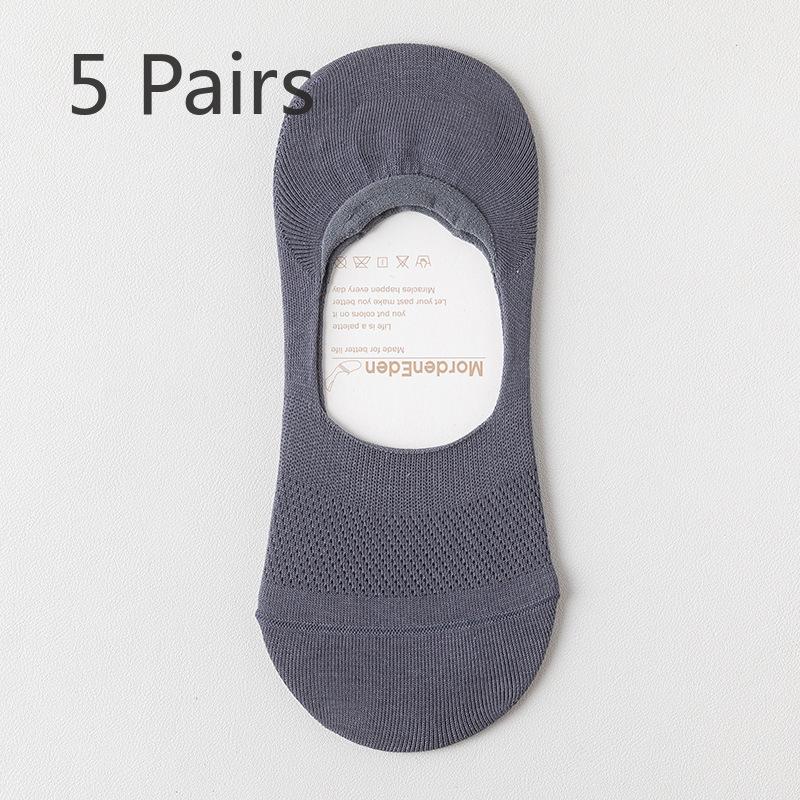 5 Pairs of Men's Summer Thin Cotton Odor-proof Invisible Non Slip Cotton Socks