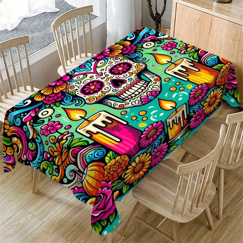 Skull Candle Print Rectangle Table Cloth for Table Decor Kitchen Dining Waterproof Reusable Tablecloth for Tables Holiday Party