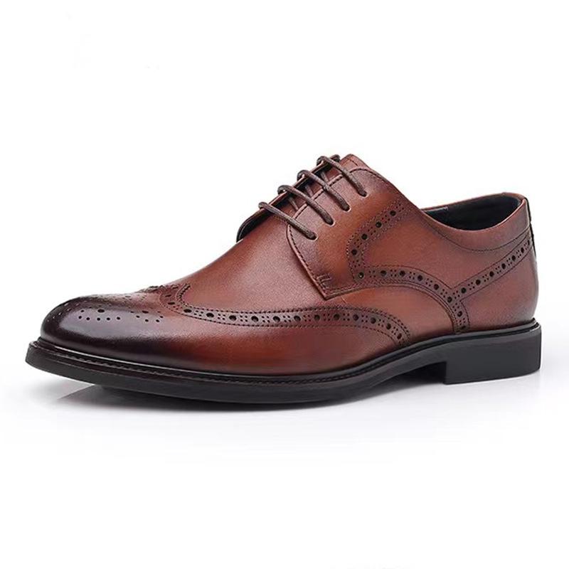 

Деловые туфли из натуральной кожи для мужчин, дышащие резиновые, формальные, свадебные туфли, мужская одежда, мягкие туфли на каблуках с мягкой подошвой и мягкой поверхностью 10.5 коричневый