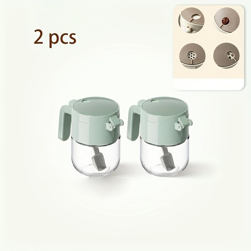 2pcs Glass Spice Jars with One Touch Lid,3 Adjustable Salt/Spice Shakers Kitchen Seasoning Containers for Precise Cooking BBQ, Bbq Accessories