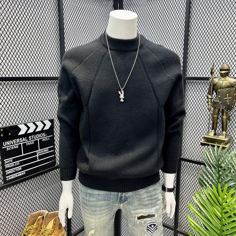 Men s Trendy Retro Solid Color Long-Sleeve Knitted Pullover Sweater - Versatile Casual Feel 3XL