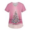 Women's V-neck Christmas Print Short-sleeved Pocket Side Slit Uniform Top