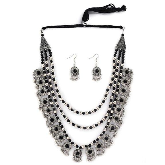 

Новейший стильный комплект ювелирных изделий из оксидированного традиционного оксидированного ожерелья для женщин (черный)