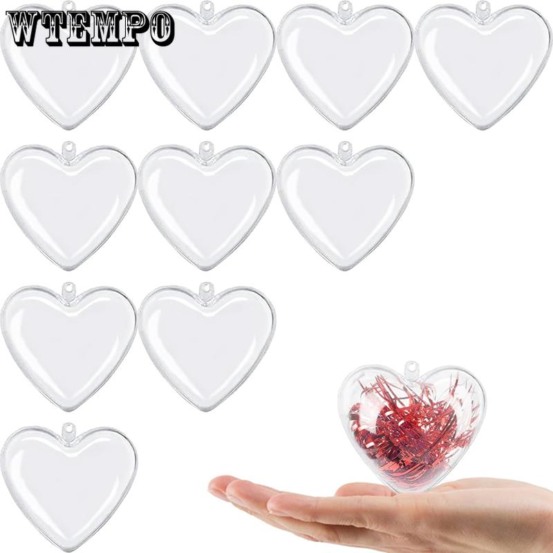 WTEMPO Heart Shaped Clear Fillable Ball Decorations DIY Craft Cute Plastic Wedding Hanging Ornament Balls for Christmas Tree Home Decor Birthday Gifts