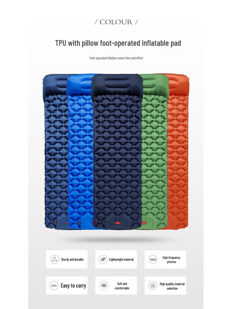 TPU Inflatable Foot-Pumped Camping Pad: Lightweight Outdoor Air Mattress, Moisture-Proof for Mountaineering and Naps