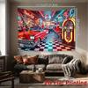 2D "Rock N Roll" 1950s Diner Themed Backdrop with Jukebox & Car