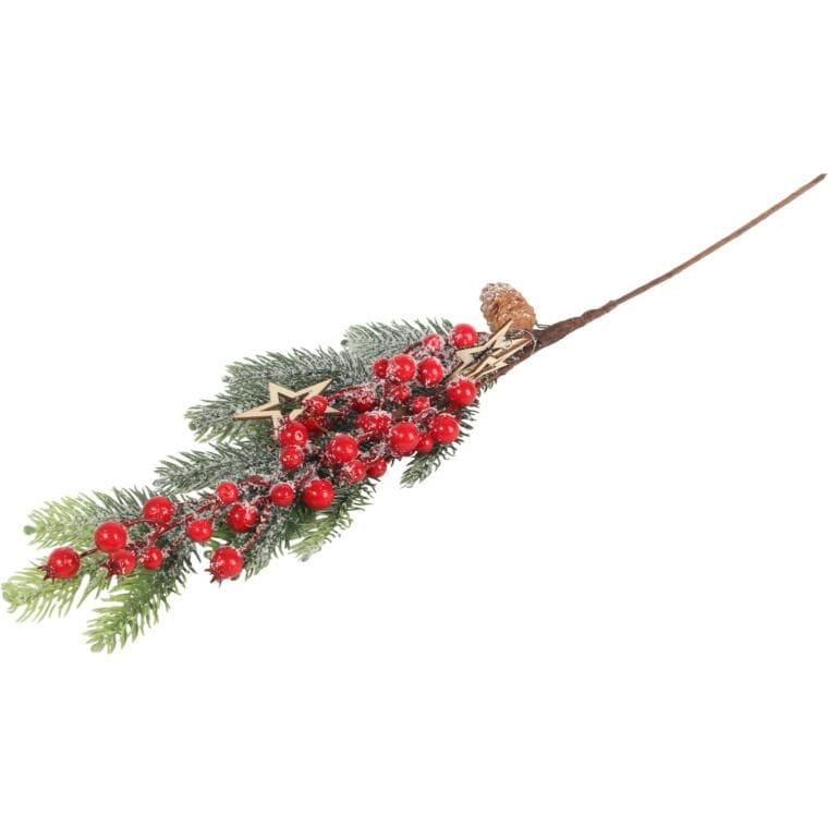 Spruce Branch with Rowan and Snow-covered Stars 64 CM Red