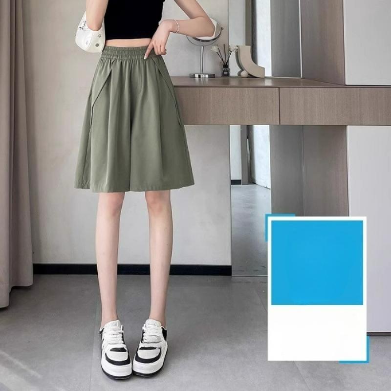 Five-point Trouser Skirt Women's Summer Casual Large Size High Waist Was Thin Ice Silk Quick-drying A-line Wide-leg Shorts