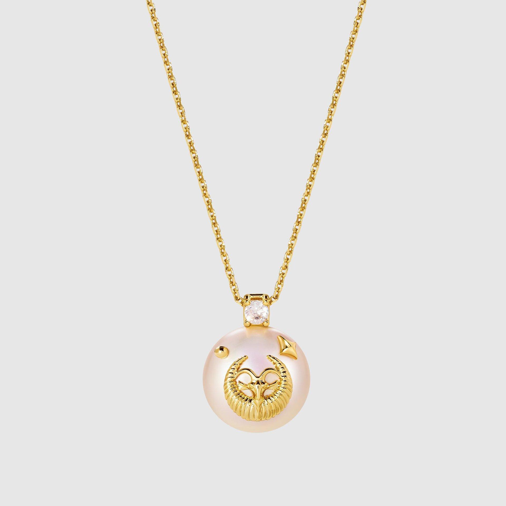 Zirconium Twelve Constellations Round Pearl Pendant Temperament Light Luxury Necklace Women S Gold Plating