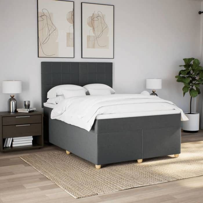 Exclusive House - Slatted Bed Base with Mattress Dark Grey 160x200cm Fabric