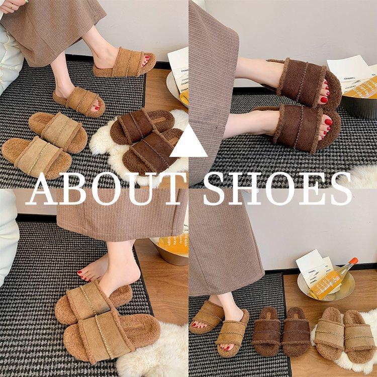 [Youshilai] 2025 Autumn and Winter New Flat-bottomed Non-slip Fluffy Slippers for Women To Wear Warm and Fashionable Versatile Slippers