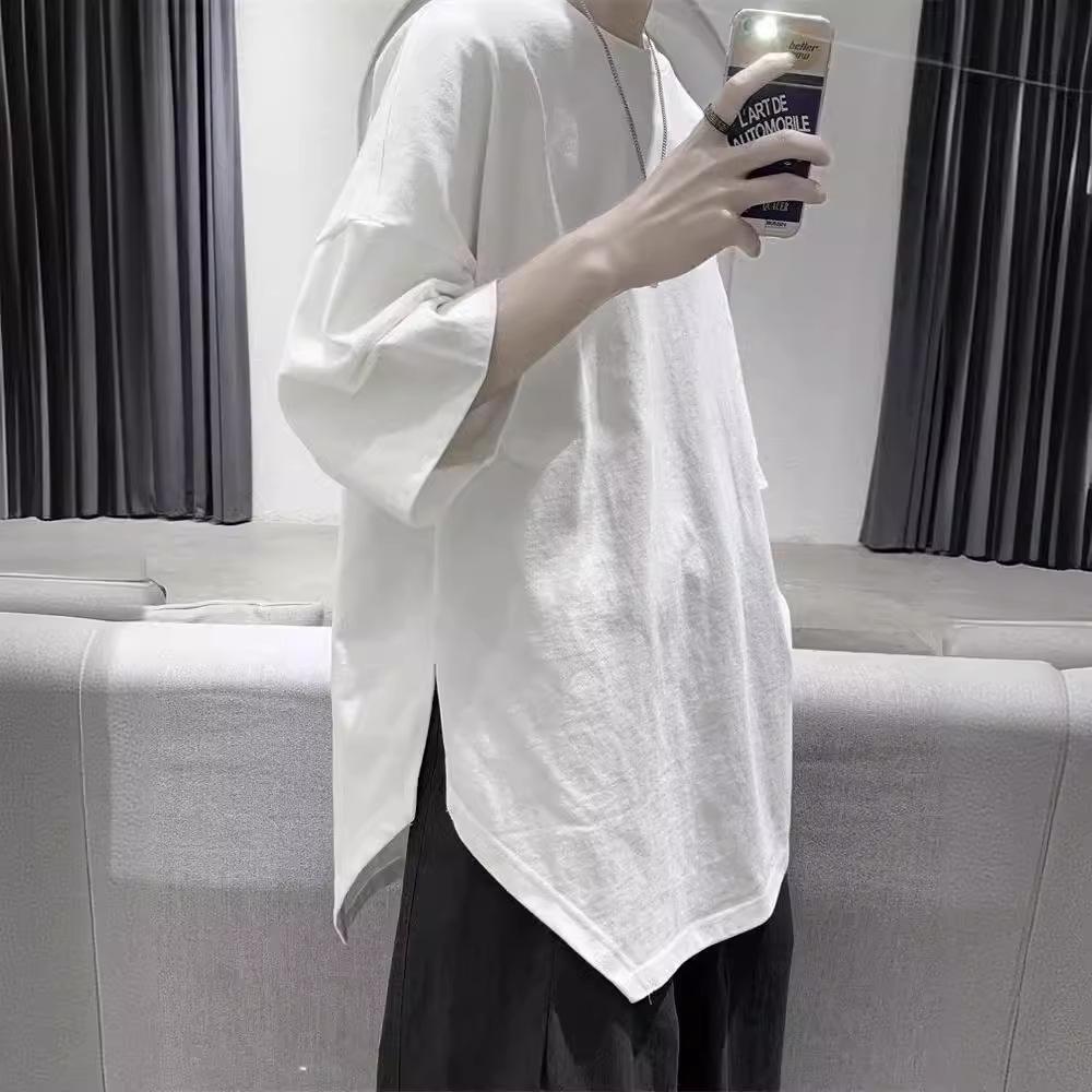 Men's Short-Sleeve Trendy Split T-Shirt, Versatile Loose Fit for Summer