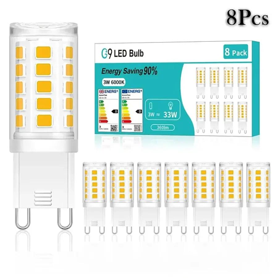 3/8 Pack G9 LED Bulb Light 3W AC 220V LED Spotlight Corn Lamp No Flicker Warm White LED Home Chandelier Replace Halogen Light