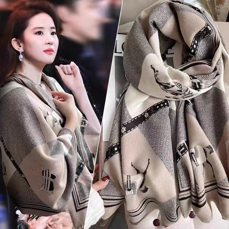 Autumn And Winter Popular Shawl Outside Women'S Scarf Office Blanket Cashmere Fringed Warm Scarf Live Stream