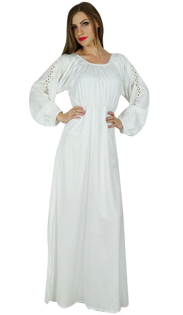 Bimba Women Boho Gothic Style Long Maxi Dress Lace Long Sleeves Gown