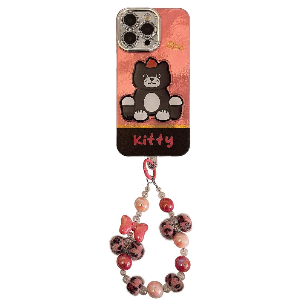 Süßes und Cooles Mädchen Dreidimensionale Katze Geeignet für 17promax Handyhülle Apple IPhone 16 Leopardenmuster Kette 13 Hart 14