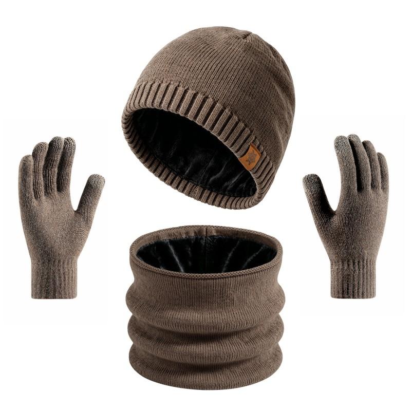 Winter Knit Hat Scarf Gloves Set Men Women Warm Thick Fleece-Lined Unisex Accessory Cold Weather