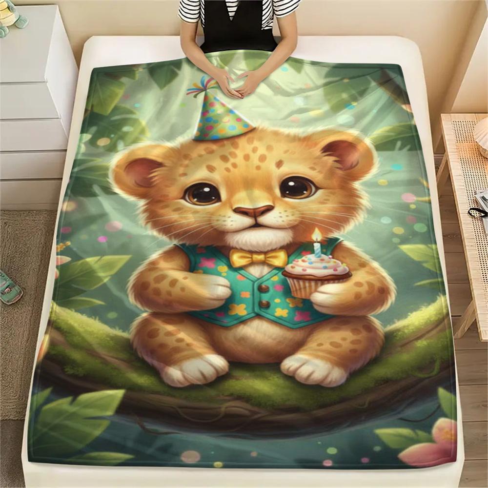 1PC Cute and heartwarming Print FlAannel Blanket, High quality Comfortable for All Seasons, Home Decor, Warmth and Comfort