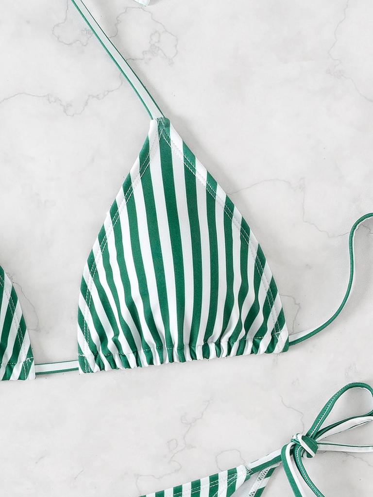 2024 European & American Women's Triangle Cup Printed Lace-Up Bikini Swimsuit