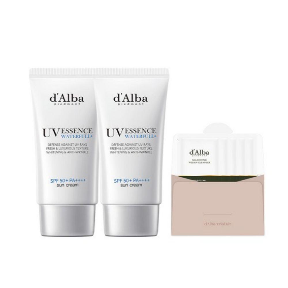d Alba Waterfull Essence Sunscreen 50ml x 2 + Vegan Gel Cleanser 15ml Set Glow