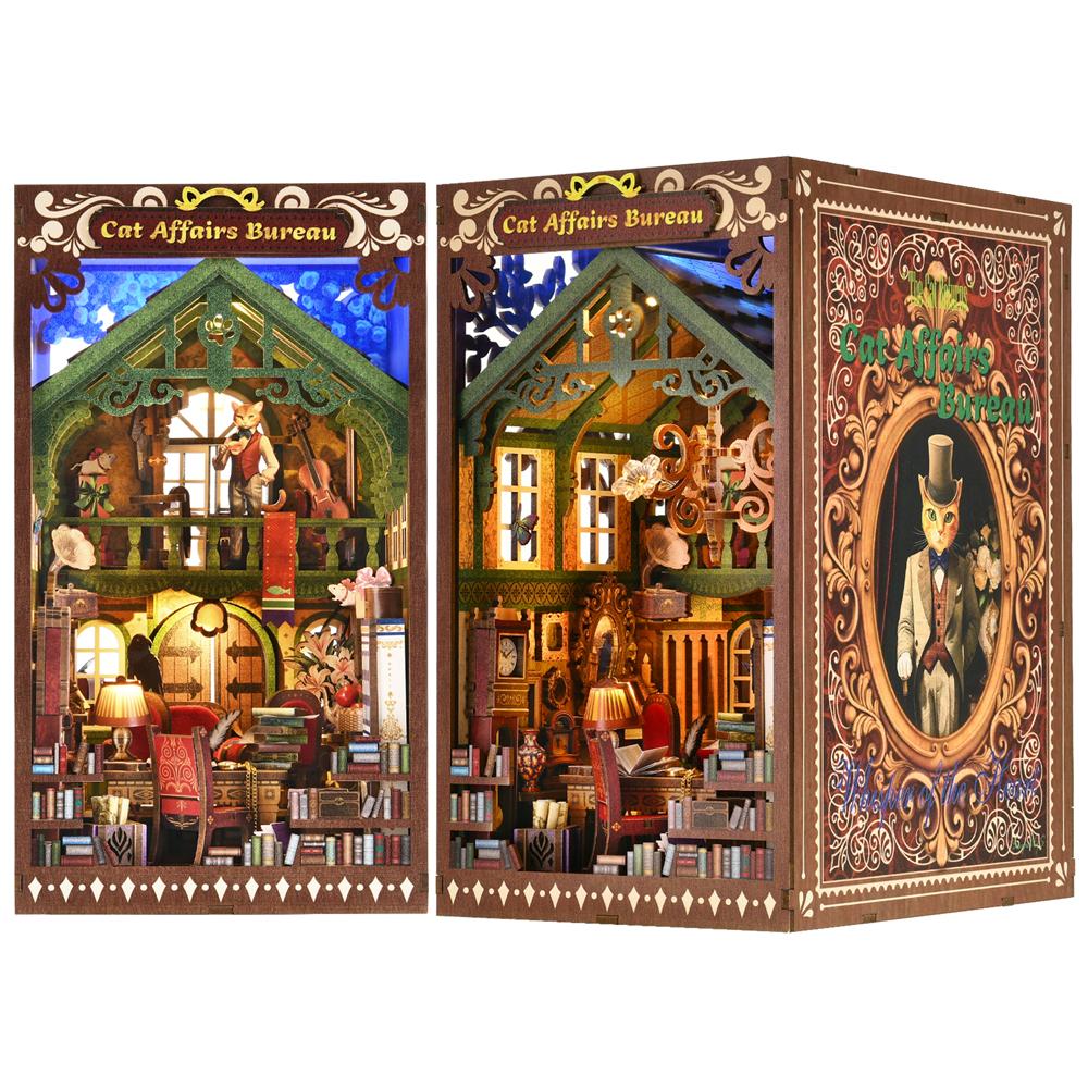 

Book Nook Kit Kitty Cat 3D Wooden Puzzle DIY Home Decoration For Bookshelf Miniature Insert Magic Book House Stand Bookshelf