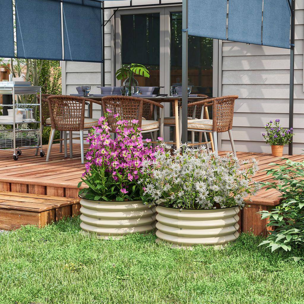 Set of 2 Raised Garden Bed, Metal Planter Box with Safety Edging, Easy-to-assemble Stock Tank, Cream White