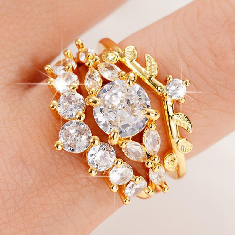 

Huitan Special-interested Набор из 2 колец с кубическим цирконием для женщин, изысканные аксессуары с темпераментом в форме листьев для вечеринки, модный циркон 10