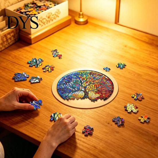 Stained Glass Puzzle Round Acrylic Suncatcher Puzzle, UV Printed Window Hanging Decor Educational Game 7.48 Inch DIY Craft Light Catcher Ornament for
