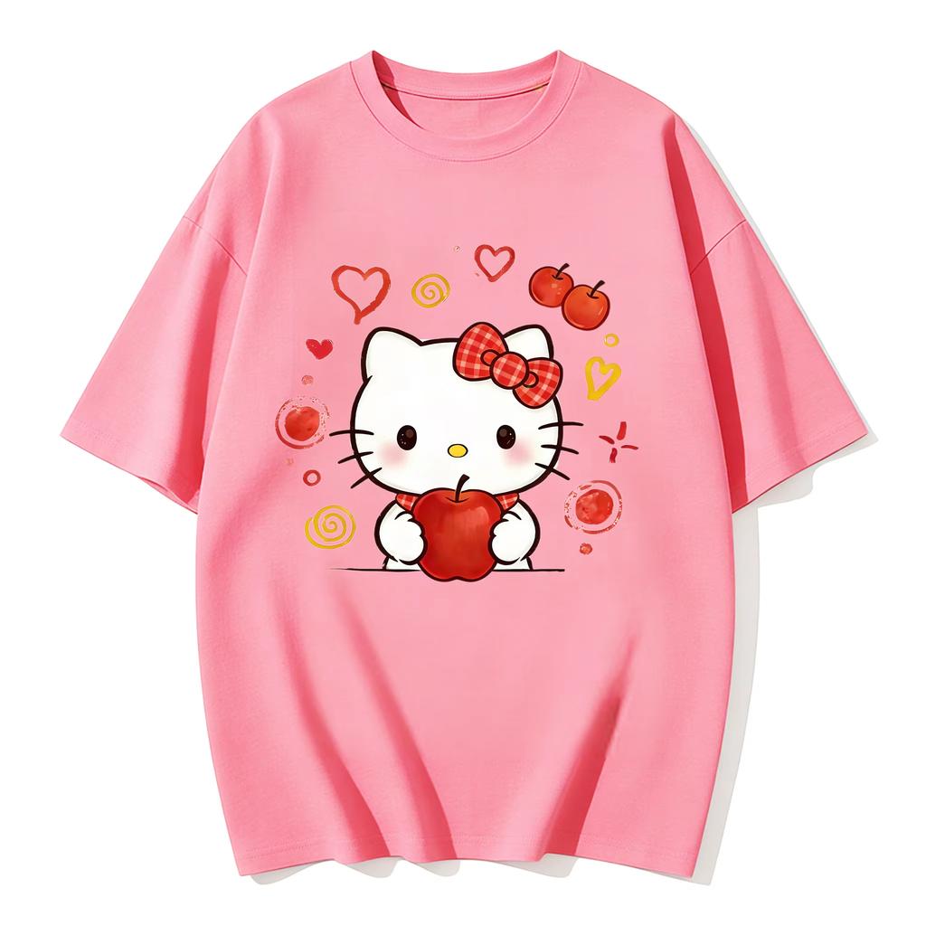2026 Summer Hello Kitty Cartoon Pattern Printed ShortSleeved Cotton Womens TShirt Classic Fashion Top