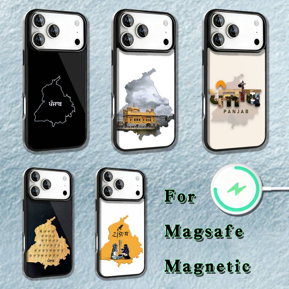Punjab Map Phone Case For iPhone 17,16,15,14,13,12,11,Pro,Max,Plus,Mini,SE4,E Magnetic Magsafe Wireless Charging