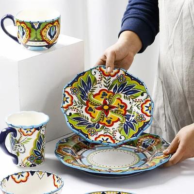 Kreatywny Ręcznie Malowany Talerz Ceramiczny Europejski Talerz do Sałatek Domowa Wykwintna Porcelanowa Zastawa Stołowa Miska na Makaron Akcesoria Kuchenne