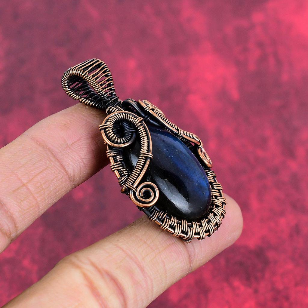 Labradorite Pendant Copper Wire Wrapped Pendant Handmade Boho Pendant Gemstone Copper Jewelry Dainty Pendant Wedding Gifts Wire Wrap Jewelry