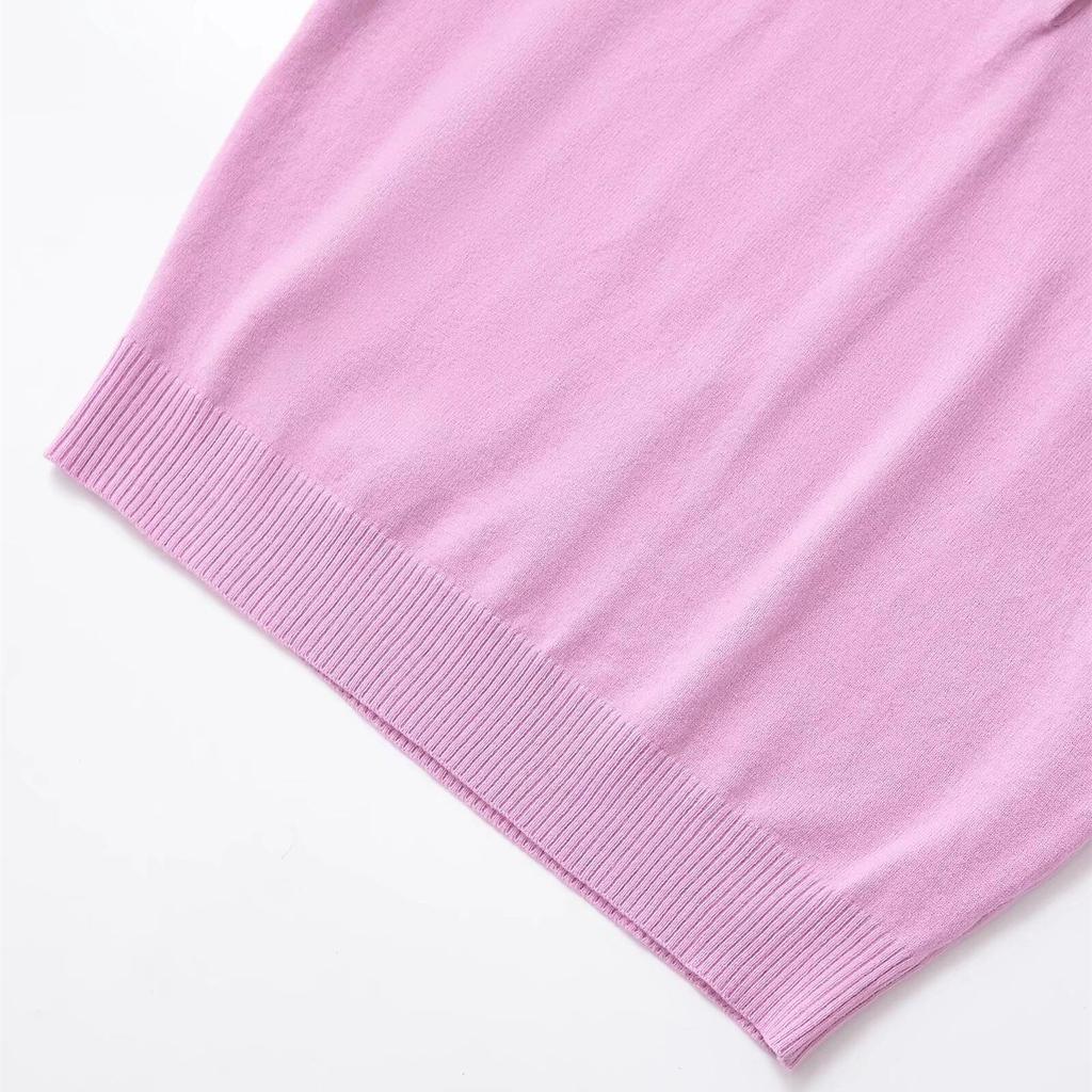 2025 Spring Women's Slim Fit Knit Sweater - Sweet & Simple Turn-Down Collar, Short-Sleeved