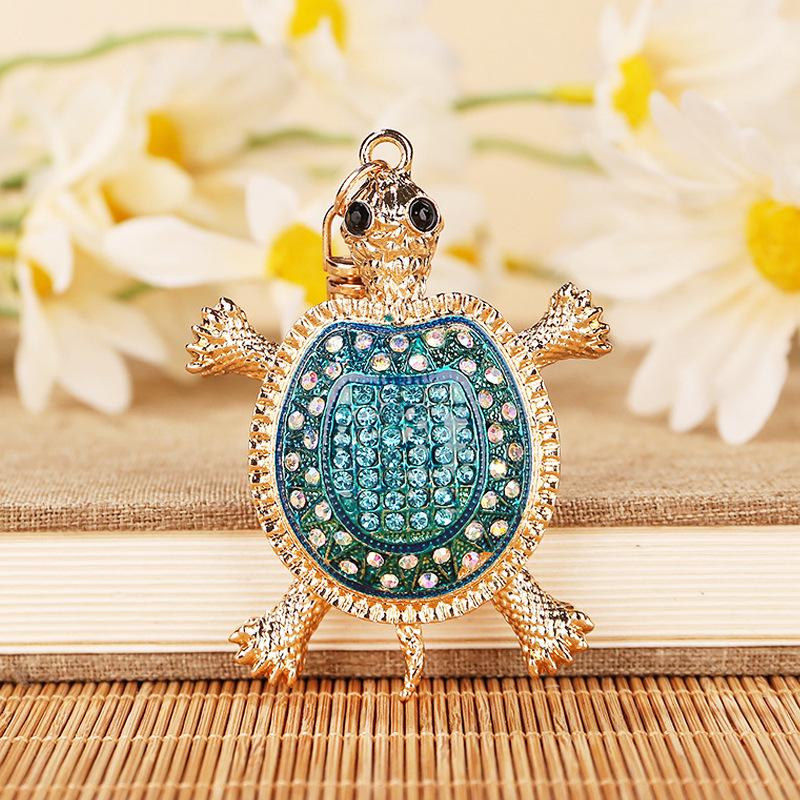 Colorful Rhinestone Sea Turtle Keychain - Creative Animal Pendant