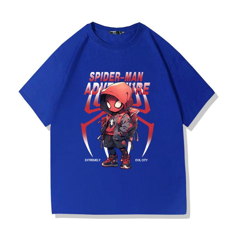 

American Retro Marvel Spider Man Printed Pure Cotton Childrens Tshirt New Trend Parentchild Outfit Summer Casual Tshirt L