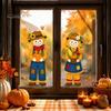Harvest Festival Glass Stickers Fall Window Clings, Autumn Scarecrow Maple Leaf Stickers, Reusable Double-Sided Theme Ornaments Static PVC Decals for