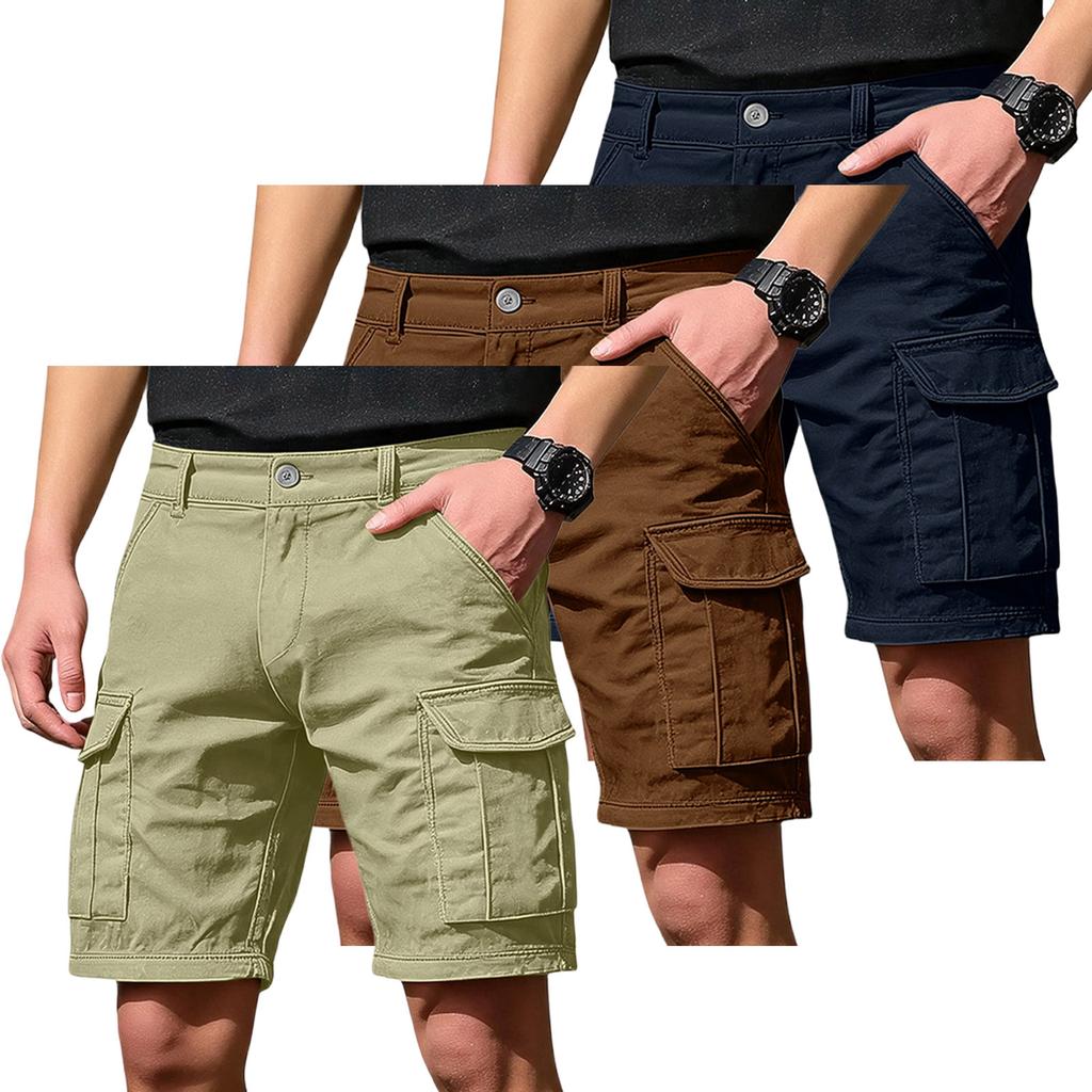 Men's Cargo Shorts 3-Pack with 6 Pockets, Button and Elastic Waist