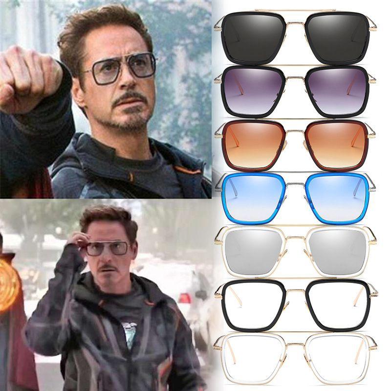 Tony Stark Sunglasses Men Square Metal Frame Vintage Style Uv400 Protection