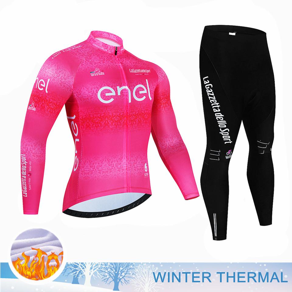 Bike Suit Tour De Italia Giro Winter Thermal Fleece Long Sleeve Cycling Jersey Set Bib Pants Ropa Ciclismo Bicycle Clothing MTB