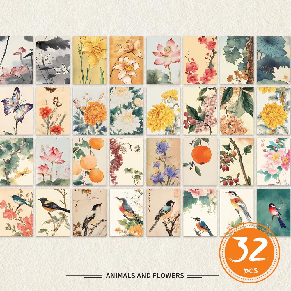 

32 шт., старинные цветочные и ботанические открытки, наклейки на стену, почтовые карточки, поздравительные открытки, открытки для DIY, сувенирные открытки,