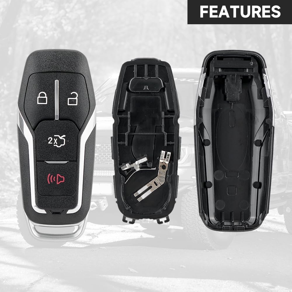 Key Fob Cover Shell Case Replacement 4 Buttons Key Fob Remote Control Shell Case - Compatible for Ford Explorer Edge 2016-2017 for Ford for Mustang