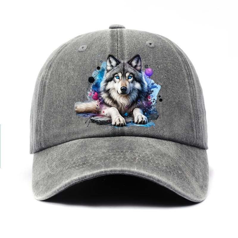 Watercolor Wolf Print Baseball Cap Adult Casual Cotton Adjustable Snapback Unisex Streetwear Hat