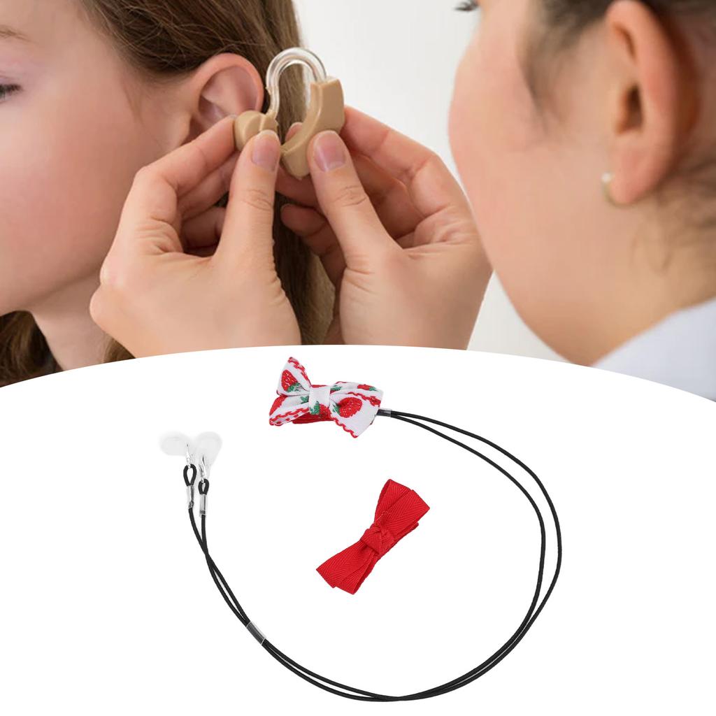 Hearing Aid Clip Rope 2 Fixation Rings Beautiful Bow Clips Prevent Lost Hearing Aids Holder Lanyard