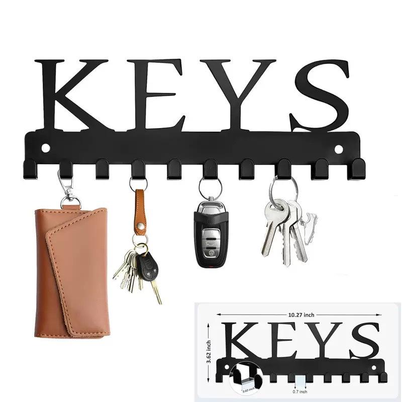 Metal Letter Key Storage Hook Rack - Decorative Wall-Mounted Silhouette for Bedroom