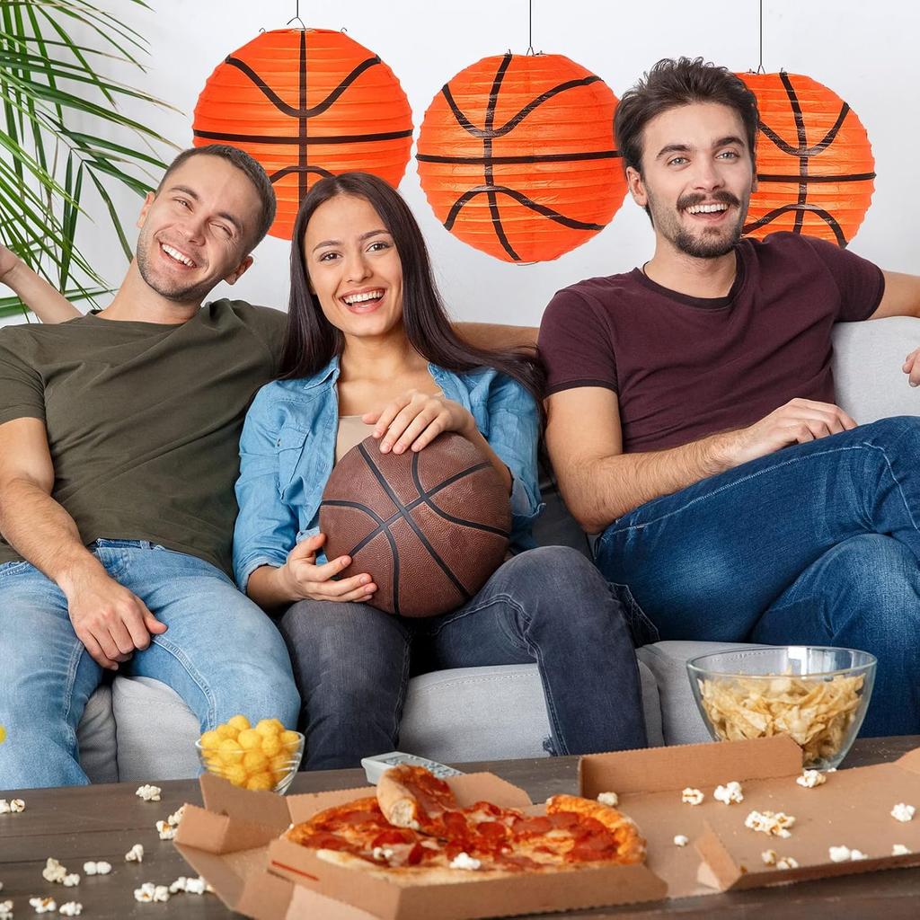 Leinuosen Basketball Paper Lanterns 8 Inch Basketball Party Decorations Hanging Paper Lanterns Basketball Sport Decor for Boys and Girls Basketball