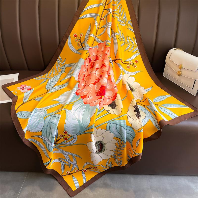 Fashion 90x90cm Satin Silk Scarf Women Luxury Large Shawl Wrap Muslim Hijab Headband Beach Stoles Female Bandana Foulard Turban