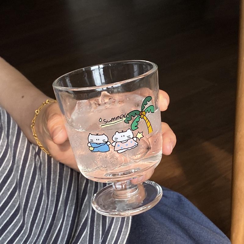 Ins Cute Cartoon Summer Coconut Tree Cat Goblet, Niche Simple Milk Cup Dessert Cup In The Ancient Style