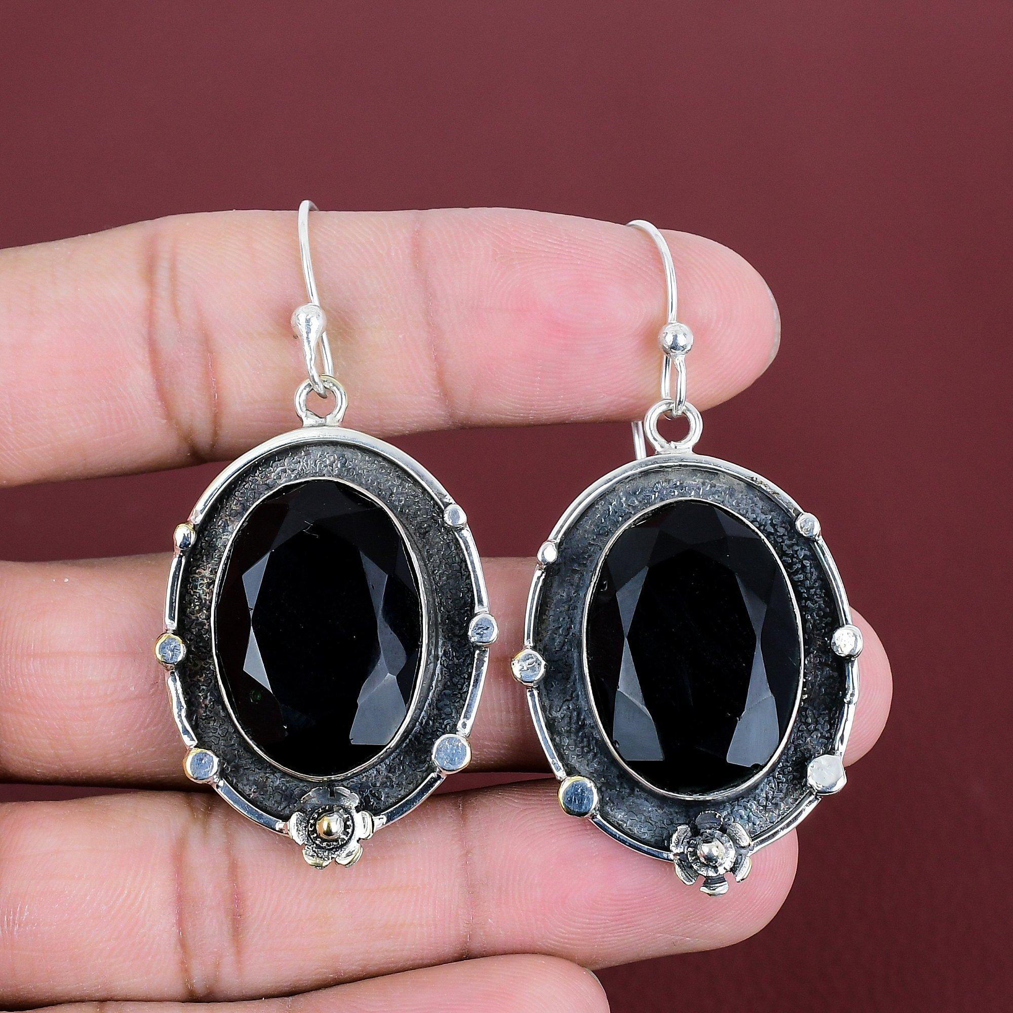 

Faceted Black Onyx Earrings Handmade Jewelry Gemstone Dangle Earrings 925 Sterling Silver Earring Wonderful Black Onyx Jewelry Gifts For Mom