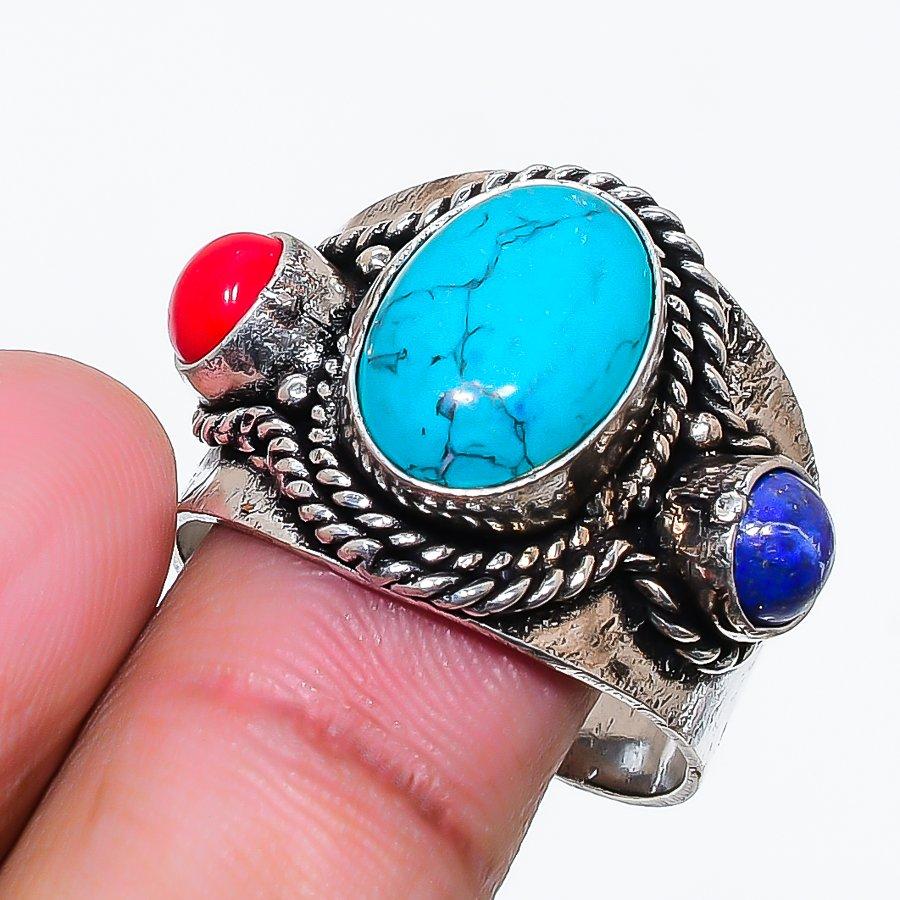 Natural Santa Rosa Turquoise 925 Sterling Silver Jewelry Ring Size Adj. AR-18793