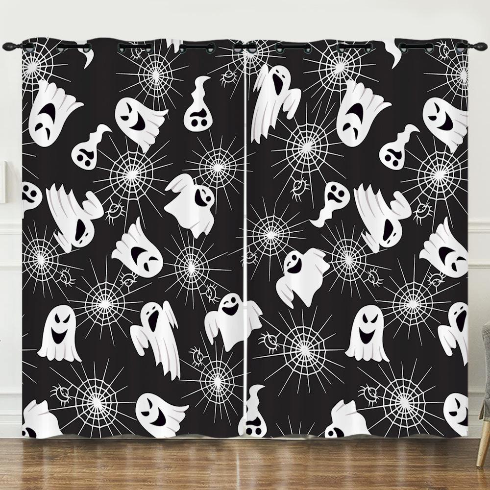 Halloween Pumpkin Digital Printing Curtains Blackout Curtain Punching Modern Minimalist Style